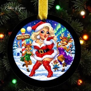 Drag Queen Santa Christmas Ornament, LGBTQ Holiday Decor, Custom Funny Ornament